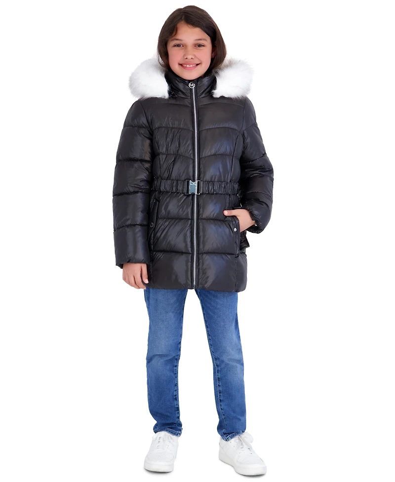 Michael Kors Toddler Girls' 2T-5T Belted Stadium Length Mk Logo Long-Sleeve Jacket