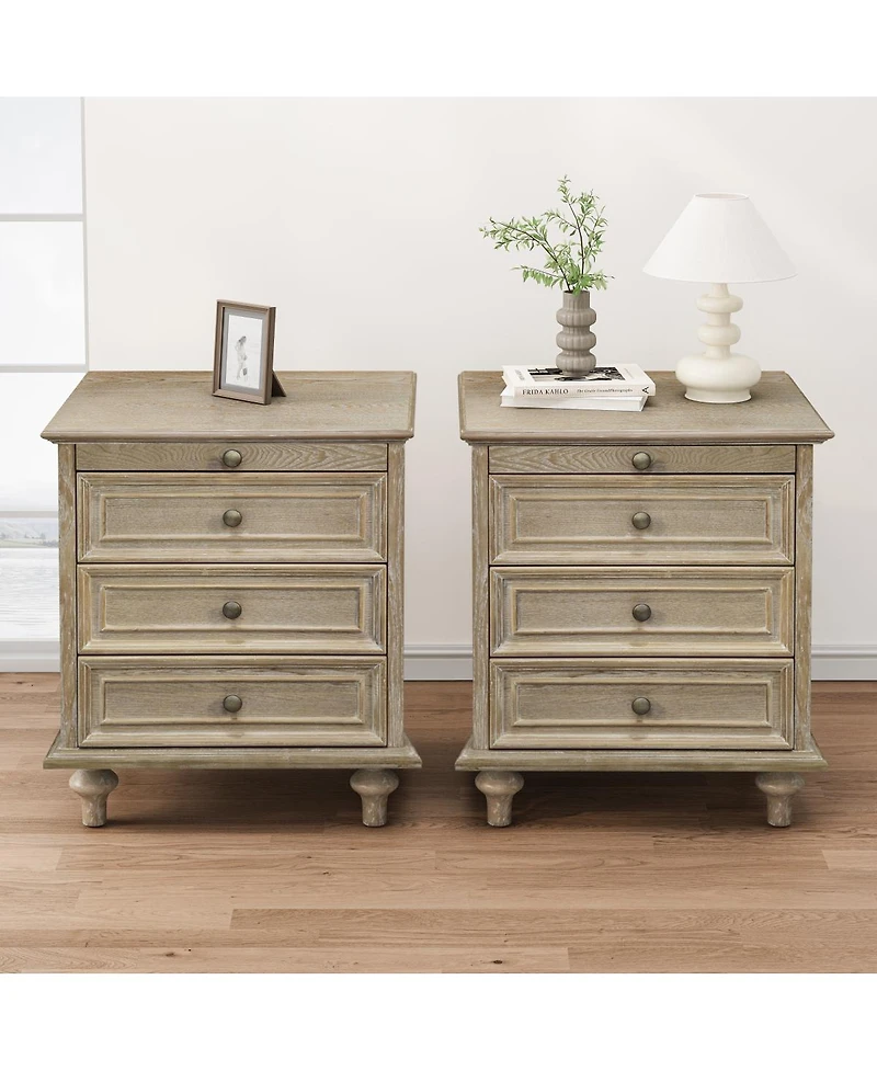 Streamdale Furniture Farmhouse Nightstands Set of 2 with 4 Drawers and Hidden Pull-Out Shelf
