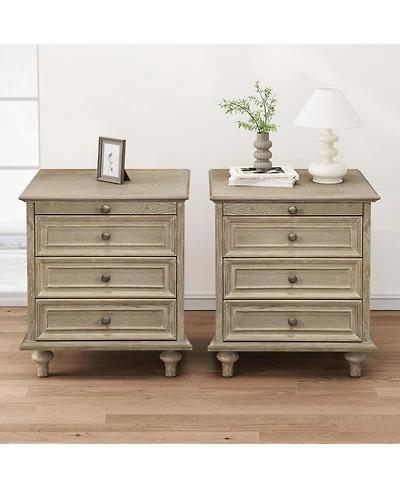 Streamdale Furniture Farmhouse Nightstands Set of 2 with 4 Drawers and Hidden Pull-Out Shelf