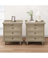 Streamdale Furniture Farmhouse Nightstands Set of 2 with 4 Drawers and Hidden Pull-Out Shelf