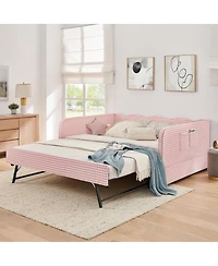 Streamdale Furniture Gingham Upholstered 3-in-1 Convertible Daybed with Trundle and Storage