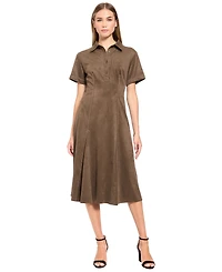 Luxely Women's Collared Button-Front A-Line Midi Dress