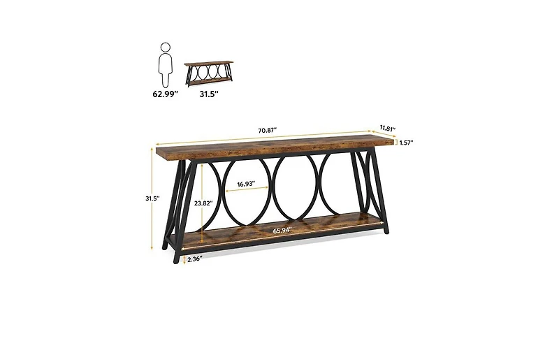 Slickblue 70.9" Industrial Console Table with 2-Tier Shelves