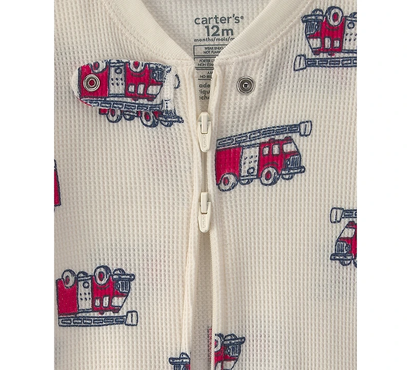 Carters Baby Boys' Firetrucks Thermal Snug Fit Footed Long-Sleeve Pajama
