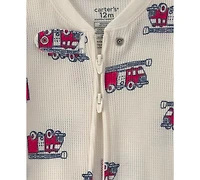 Carters Baby Boys' Firetrucks Thermal Snug Fit Footed Long-Sleeve Pajama