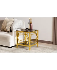Streamdale Furniture 19.7" Modern Square Side Table with Tempered Glass Top and Storage Shelf