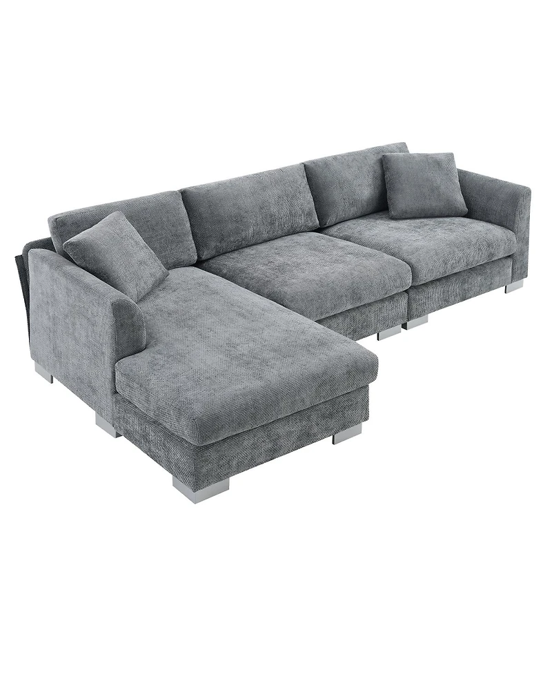 Streamdale Furniture 96" Modern L-Shaped Chenille Sectional Sofa with 2 Pillows