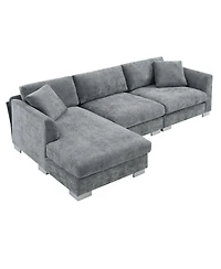 Streamdale Furniture 96" Modern L-Shaped Chenille Sectional Sofa with 2 Pillows