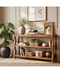 Tribesigns 63" Solid Wood Console Table with 3-Tier Storage, Farmhouse Sofa Table Behind Couch