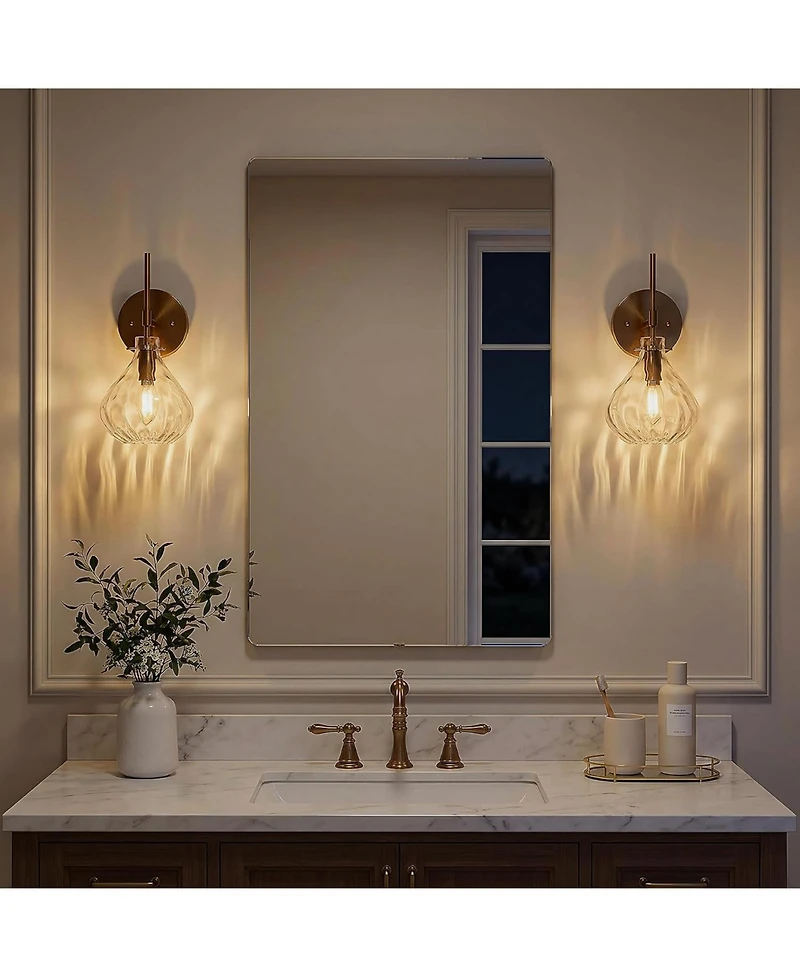 Tribesigns Wall Sconce Set of 2, Wall Lamp with Clear Glass Shade, Elegant Bathroom Vanity Wall Light Fixtures with E12 Base (bulbs not included)