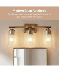 Tribesigns 3 Bathroom Vanity Light Fixture, Adjustable Modern Wall Sconce with Ribbed Glass Shades, Brass Vanity Lighting, E26 Base