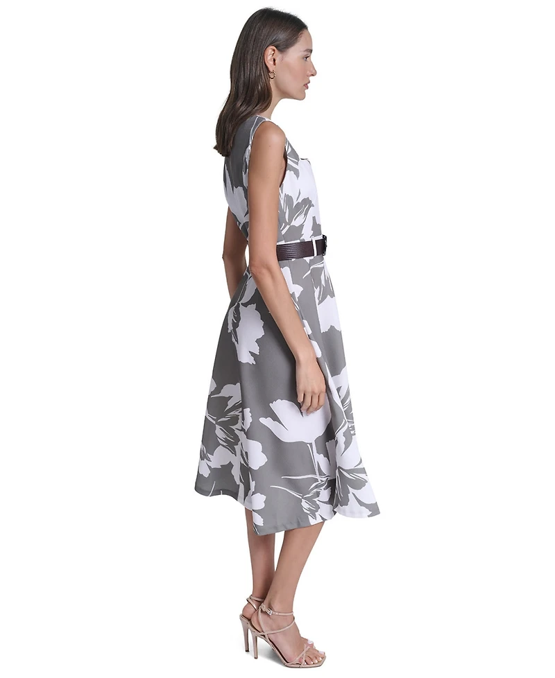Calvin Klein Women's Square Neck Self-Belt Midi Dress