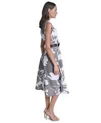 Calvin Klein Women's Square Neck Self-Belt Midi Dress