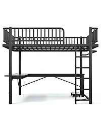 Streamdale Furniture Queen Metal Loft Bed with L-Shaped Desk, Led Lights, and Charging Station
