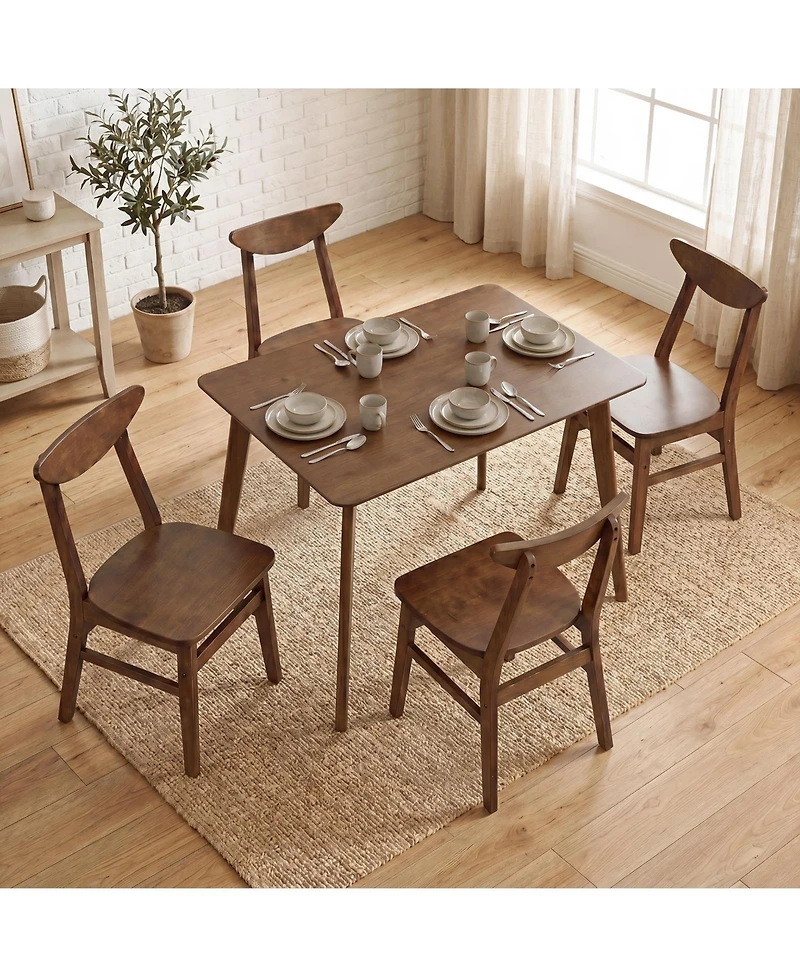 Gymax 5 Piece Solid Wood Dining Table Set Mid Century Kitchen Table and Chairs Set for 4
