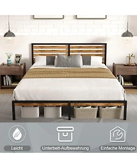 Streamdale Furniture Queen Size Metal Platform Bed Frame with Wood Headboard and Under-Bed Storage