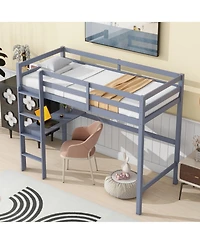 Sailvan Twin High Loft Bed, Rubber Wood Bed with Safety Guardrail, built-in desk, ladder