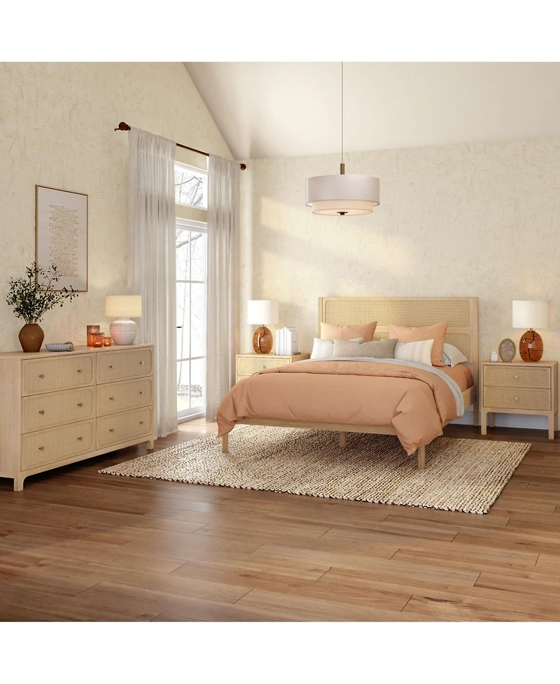 Plank+Beam Elio Rattan 6 Drawer Dresser with Brass Knob