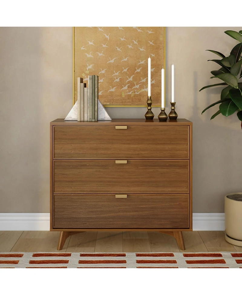 Plank+Beam Linea Tambour 3 Drawer Dresser with Brass Pull