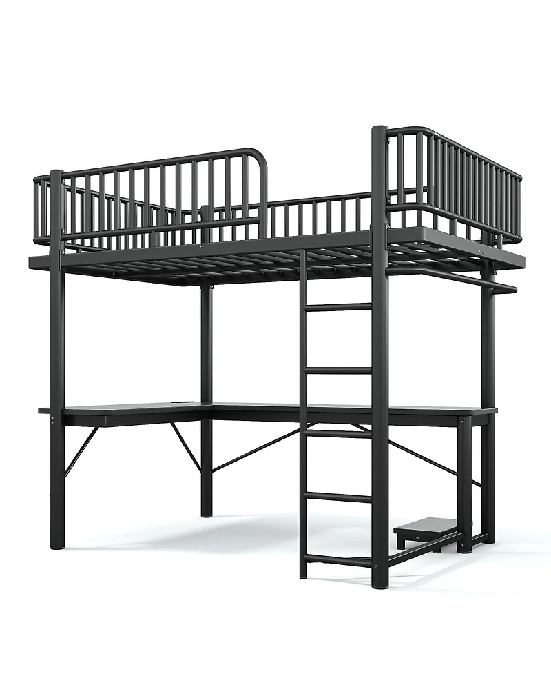 Streamdale Furniture Loft Bed with L-Shaped Desk, Led Lights, and Charging Station