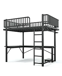 Streamdale Furniture Loft Bed with L-Shaped Desk, Led Lights, and Charging Station