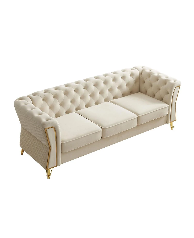 Streamdale Furniture Modern Tufted Velvet Sofa 87.4 inch for Living Room Beige Color
