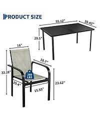 homfan 7-Piece Outdoor Patio Dining Set with 55" Rectangular Iron Table and 6 Textilene Chairs, Wood-Grain Finish for Backyard