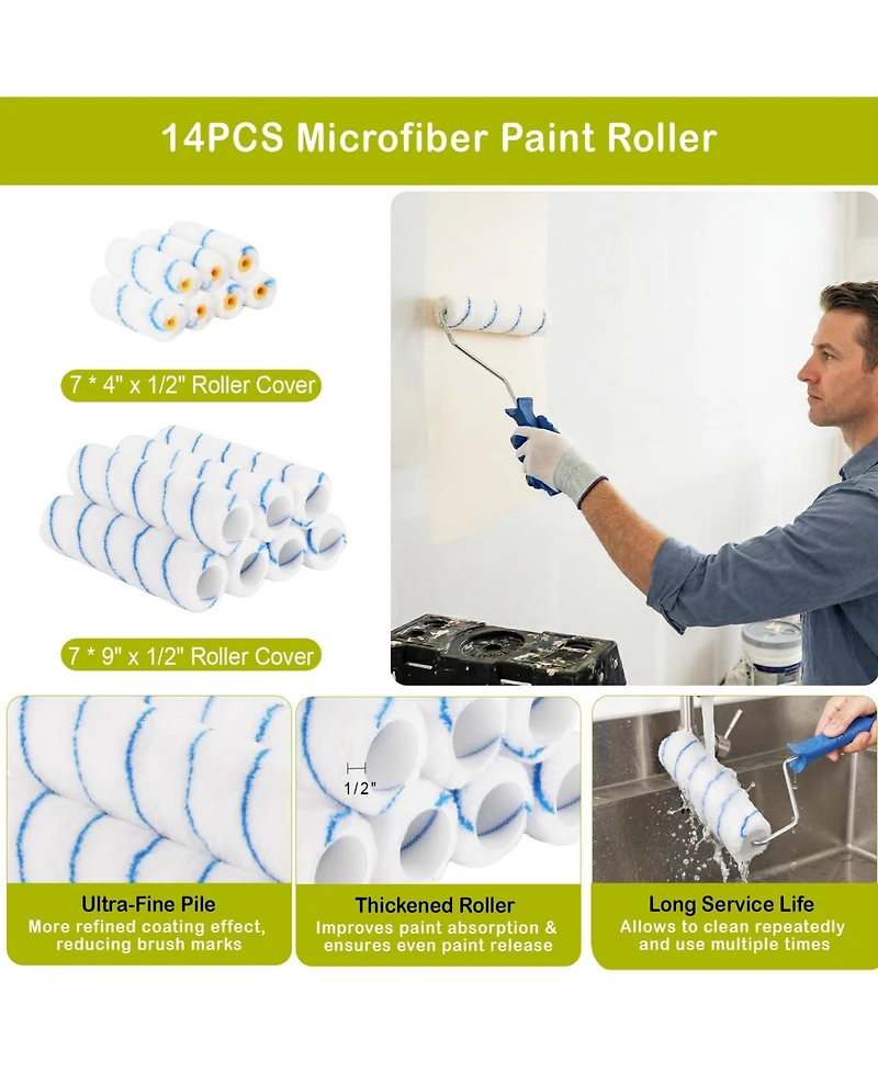 Xdovet Paint Roller Kit Extension Pole Brushes Tape Drop Cloth