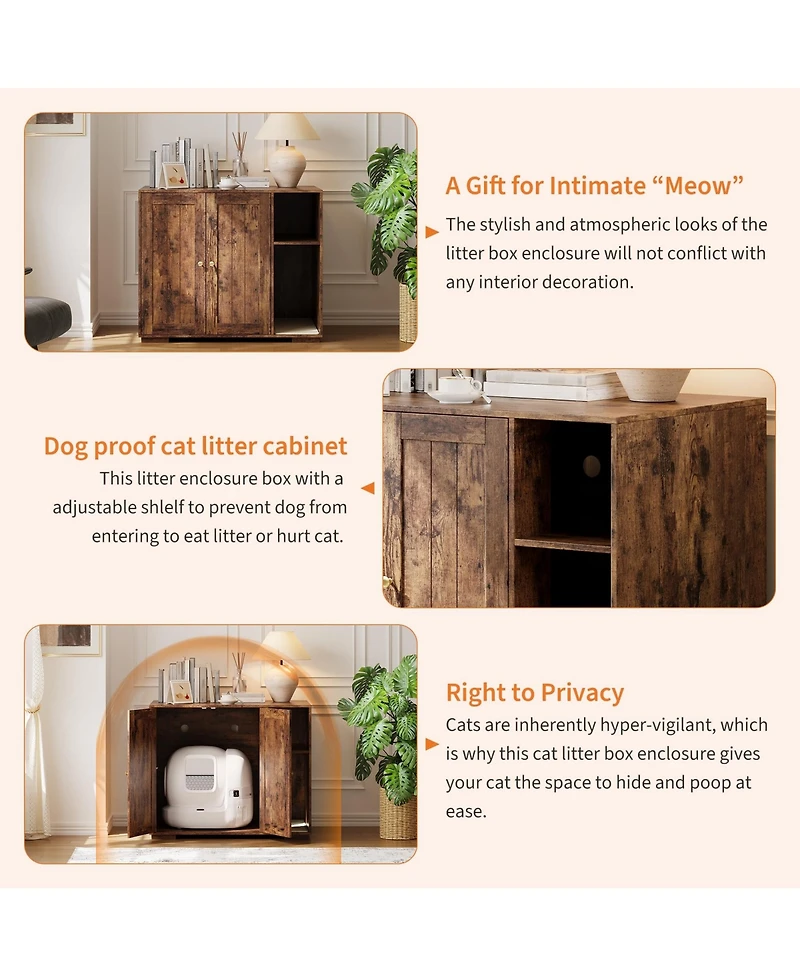 homfan Cat Litter Box Enclosure – Cabinet Fits Self-Cleaning Models 3 and 4, Dog-Proof Adjustable Shelf, Built-In Outlet Collector