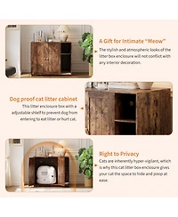 homfan Cat Litter Box Enclosure – Cabinet Fits Self-Cleaning Models 3 and 4, Dog-Proof Adjustable Shelf, Built-In Outlet Collector