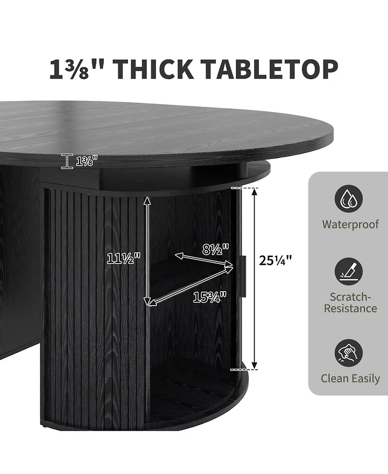 homfan Extendable Round Dining Table – Modern Farmhouse Fluted Pedestal with 2-Tier Storage Shelf and Drawer, 47.5–63" Expandable