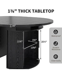 homfan Extendable Round Dining Table – Modern Farmhouse Fluted Pedestal with 2-Tier Storage Shelf and Drawer, 47.5–63" Expandable