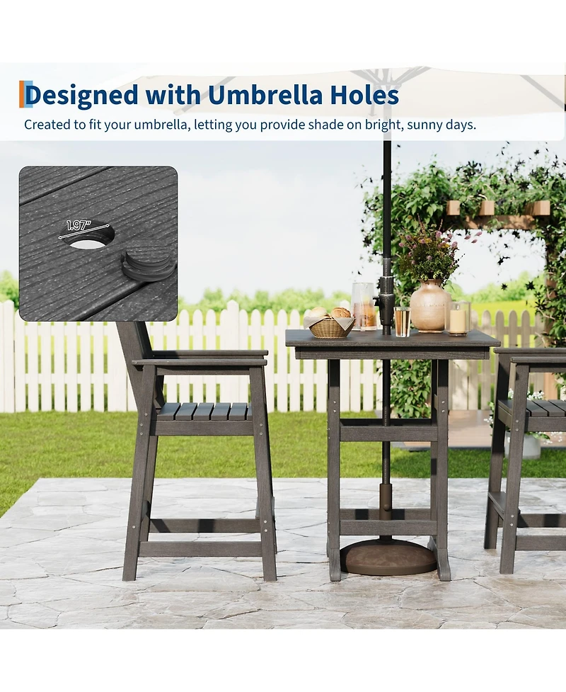 homfan 5-Piece Outdoor Dining Set – Square Table with Umbrella Hole and 4 Armrest Chairs, All-Weather Hdpe Furniture for Backyard, Deck and Patio