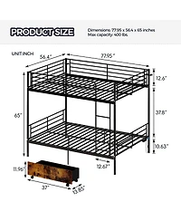 Streamdale Furniture Twin Over Twin Metal Bunk Bed with Ladder and Guardrail