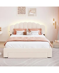 Streamdale Furniture Teddy Fleece Queen Upholstered Platform Bed with Drawer