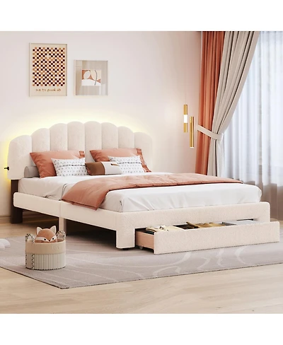 Streamdale Furniture Teddy Fleece Queen Upholstered Platform Bed with Drawer