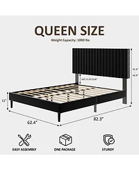 Streamdale Furniture Queen Size Velvet Upholstered Platform Bed with Adjustable Headboard