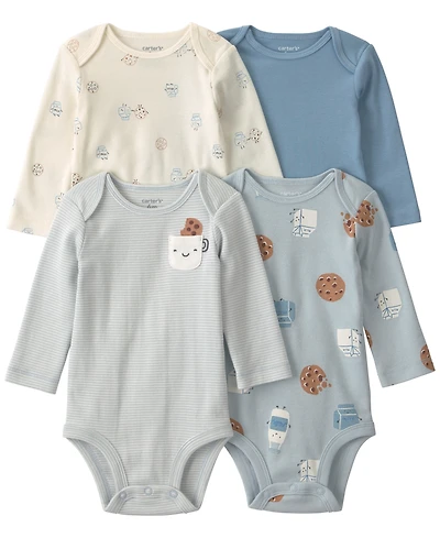 Carter's Baby Boys' Milk & Cookies Round Neck Bodysuits, 4-Pack