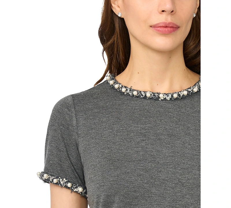 CeCe Women's Embellished Crewneck Short-Sleeve Top