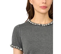 CeCe Women's Embellished Crewneck Short-Sleeve Top