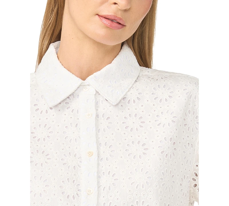 CeCe Women's Collared Button-Front Short-Sleeve Shirt