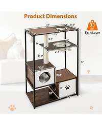 Hongge Metal-Frame Cat Tree with Two Enclosed Condos