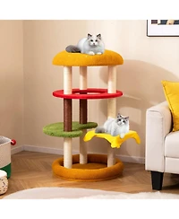 Hongge 42 Inch Burger-Shaped Multi-Level Cat Tree with Padded Top Perch