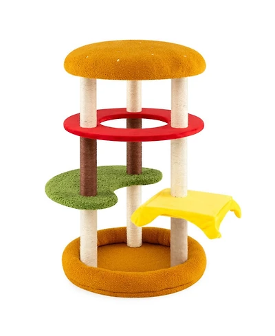 Hongge 42 Inch Burger-Shaped Multi-Level Cat Tree with Padded Top Perch