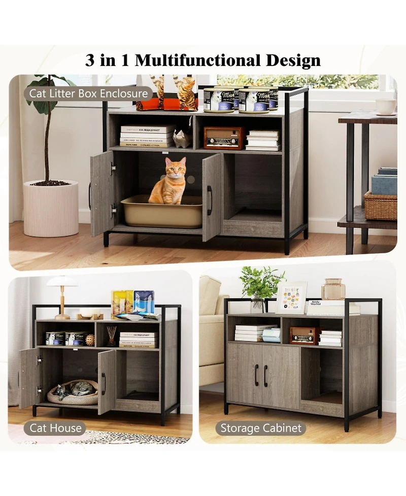 Hongge Hidden Cat Washroom with Double-Door Cabinet Guardrailed Tabletop and Scratch Board