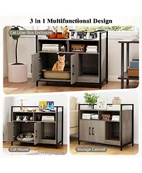 Hongge Hidden Cat Washroom with Double-Door Cabinet Guardrailed Tabletop and Scratch Board