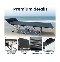 Piscifun Heavy Duty Portable Folding Camping Bed Adjustable Recline Built Pillow 500 Lbs Capacity