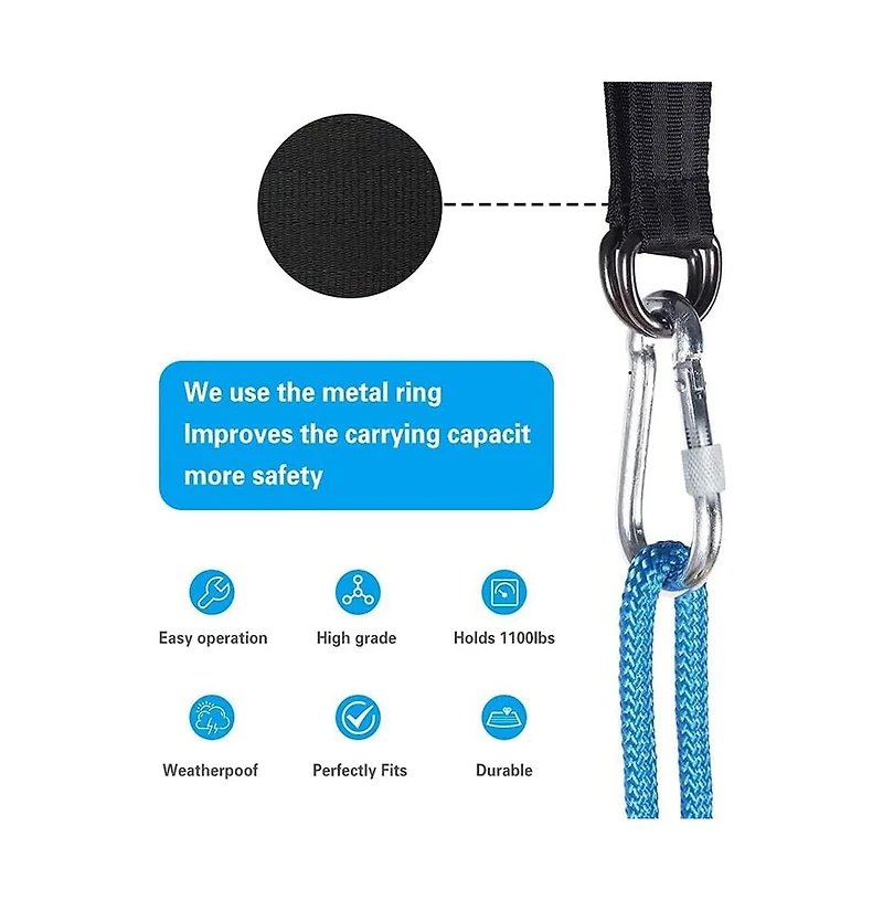 Piscifun 2 Tree Swing Straps Hanging Kit 2200 Pound Capacity Stainless Steel Carabiners For Hammock Swing