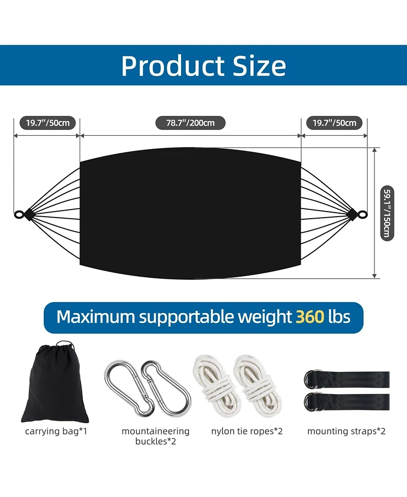 Piscifun Brazilian Style Double Hammock With Fringe 2 Person Indoor Outdoor Relaxation Easy Setup Carry Bag