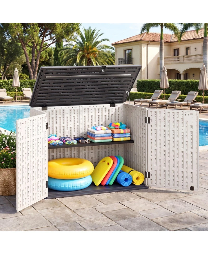 Sugift Horizontal Resin Storage Shed With Adjustable Shelf